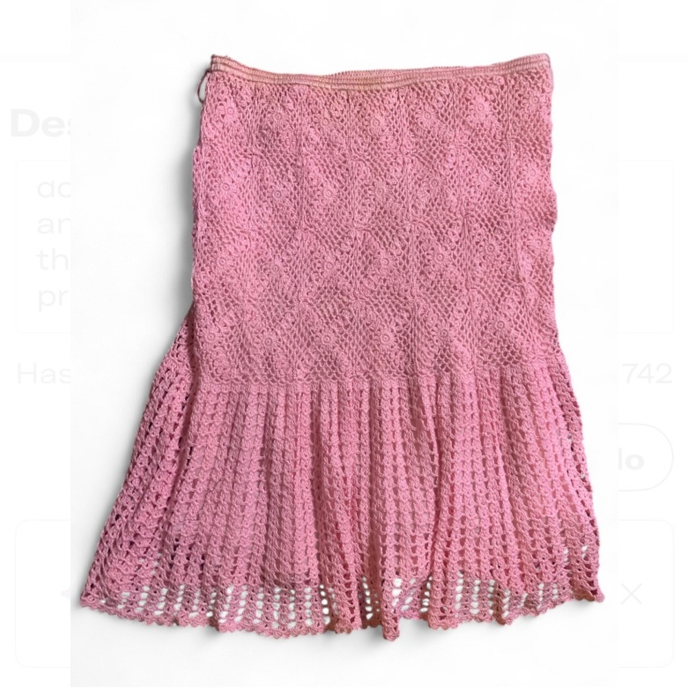 💖 VINTAGE Y2K PINK CROCHET KNIT DROP WAIST SKIRT 💖